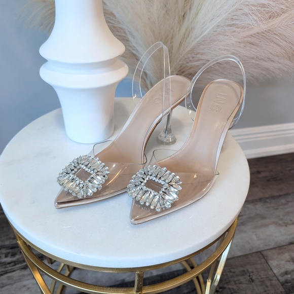 I.N.C. International Clear Slingback Heels with Crystal Embellishment Sz. 6 - Picture 1 of 7
